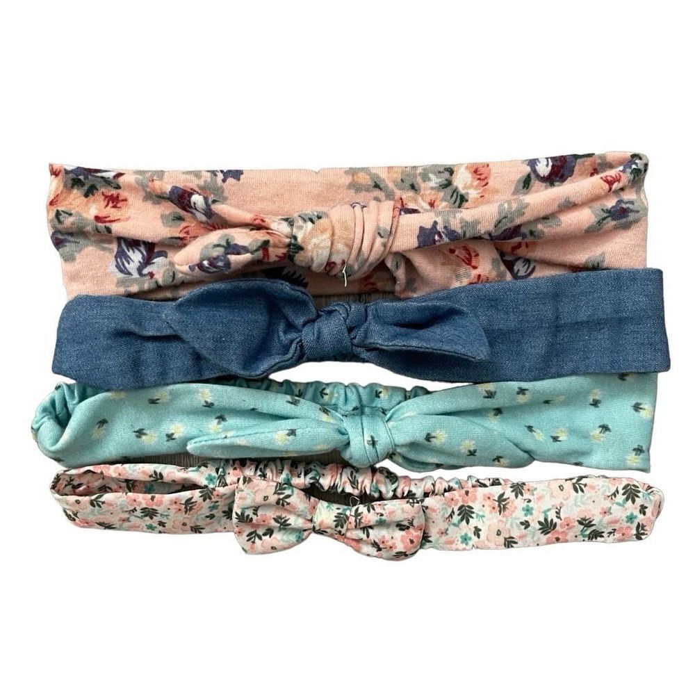 Unbranded Baby Girl’s 4-Piece Floral, Denim, Pink, Green Bow Headbands NB-12M